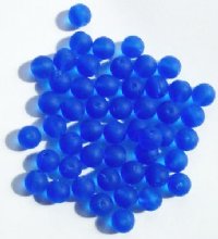 50 8mm Transparent Matte Sapphire Round Glass Beads